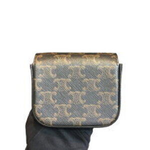 Celine Claude Triomphe Canvas Shoulder Bag Tan Black Brown